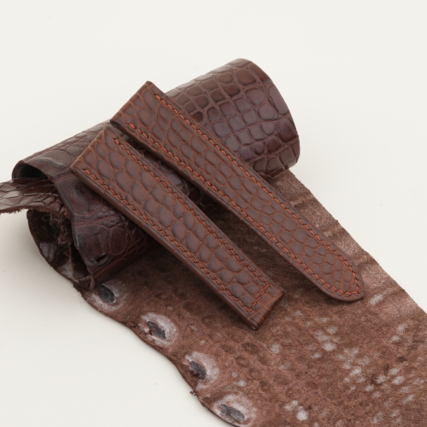 dark brown alligator leather single folding watch strap | single folding strap size guide