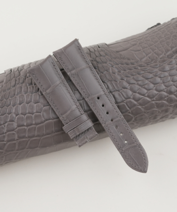 Cement Alligator Leather Curved End Folded Edges Watch Strap