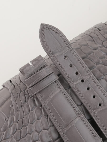 Cement Alligator Leather Curved End Folded Edges Watch Strap