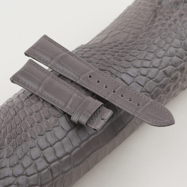 Cement Alligator Leather Curved End Folded Edges Watch Strap