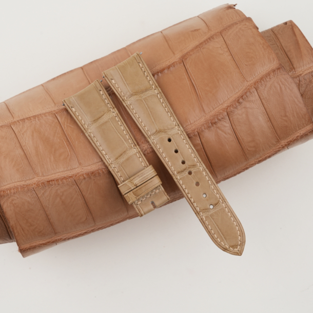 beige alligator leather curved end folded edges watch strap