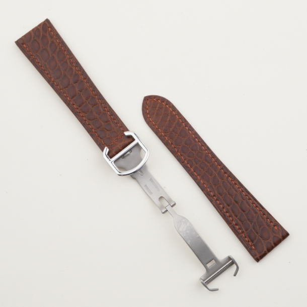 dark brown alligator leather single folding watch strap