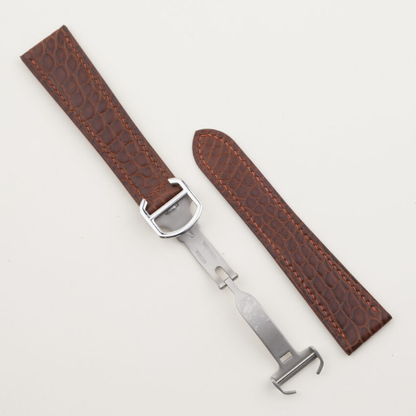 Dark Brown Alligator Leather Single Folding Watch Strap