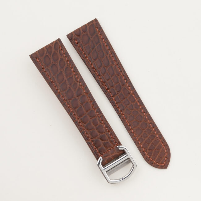 Chocolate Alligator Leather Single Folding Watch Strap