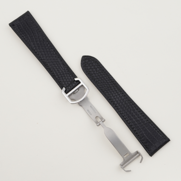 black lizard leather single folding watch strap