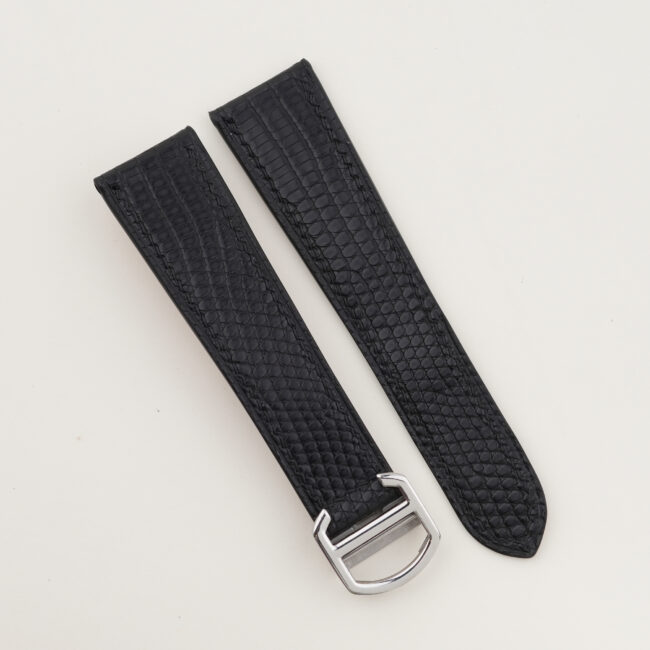 Black Lizard Leather Single Folding Watch Strap