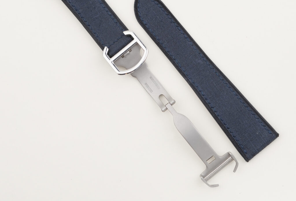 Navy Babele Leather Single Folding Watch Strap