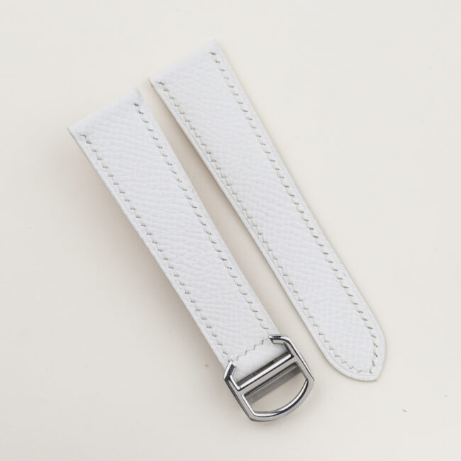 White Epsom Leather Single Folding Watch Strap