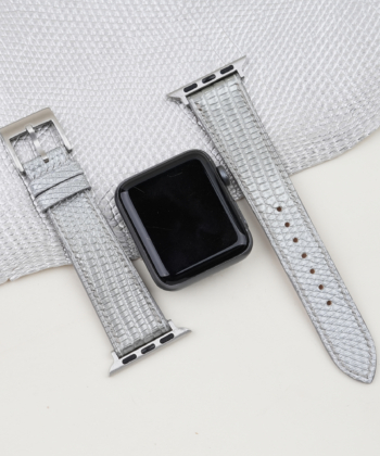 Silver Lizard Leather Apple Watch Band