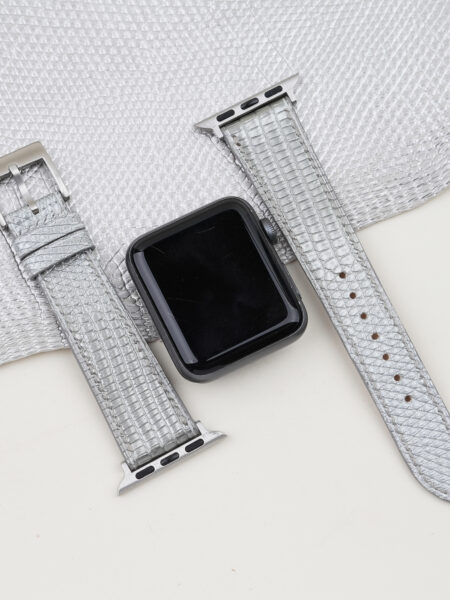 Silver Lizard Leather Apple Watch Band