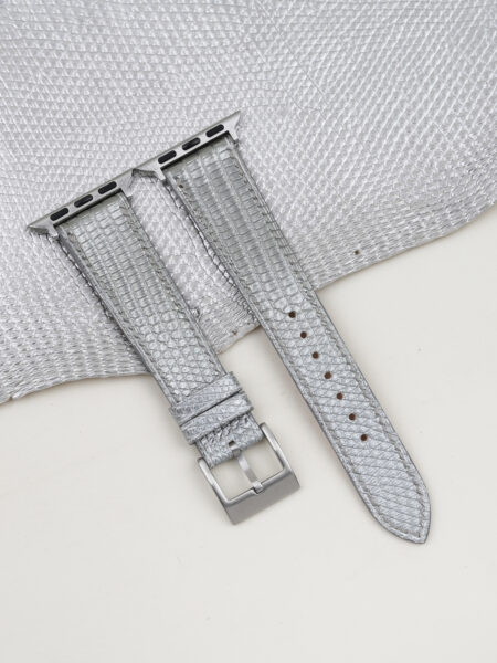 Silver Lizard Leather Apple Watch Band