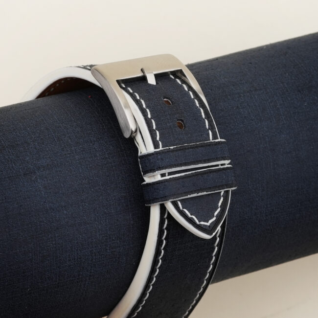 White Stitching Navy Babele Leather Watch Strap