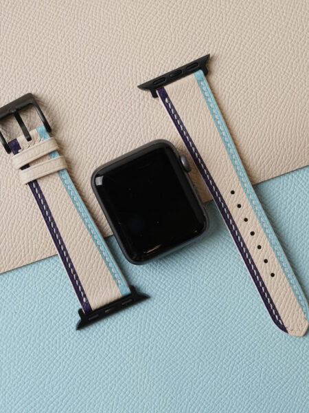 Tricolor Pearl White Epsom Leather Apple Watch Band