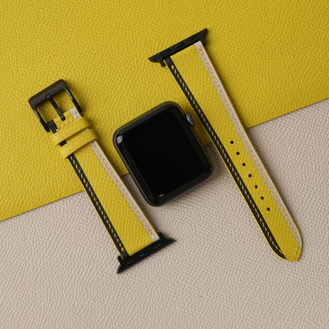 Tricolor Yellow Epsom Leather Apple Watch Band