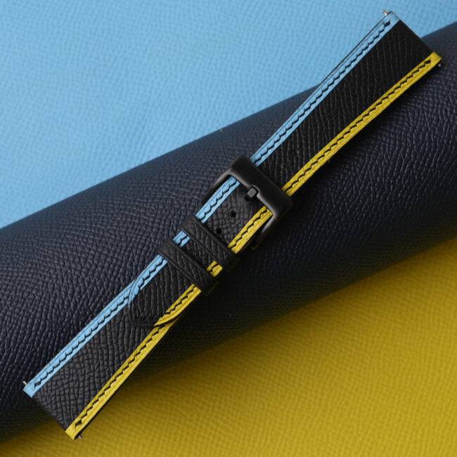 Tricolor Black Epsom Leather Watch Strap