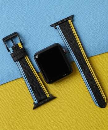 Tricolor Black Epsom Leather Apple Watch Band