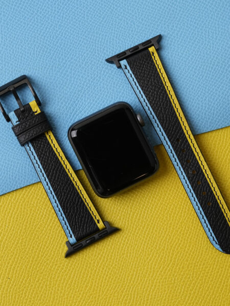 Tricolor Black Epsom Leather Apple Watch Band