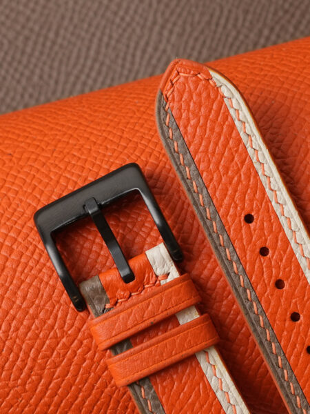 Tricolor Orange Epsom Leather Watch Strap