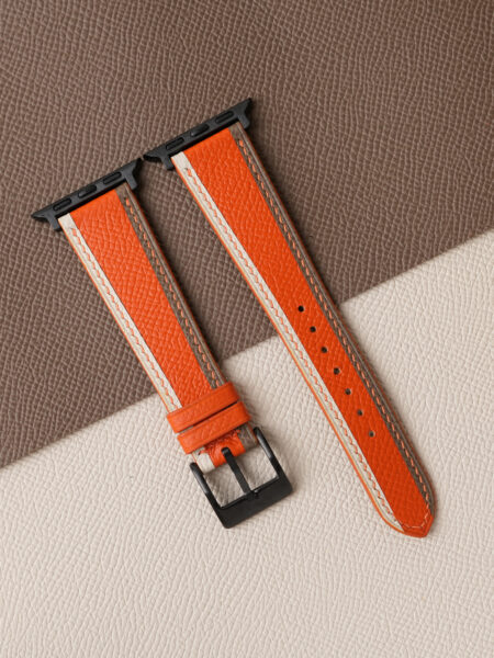 Tricolor Orange Epsom Leather Apple Watch Band
