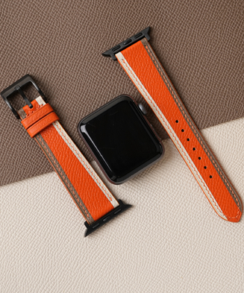 Tricolor Orange Epsom Leather Apple Watch Band