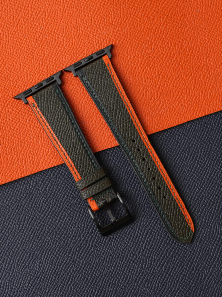 Tricolor Olive Epsom Leather Apple Watch Band