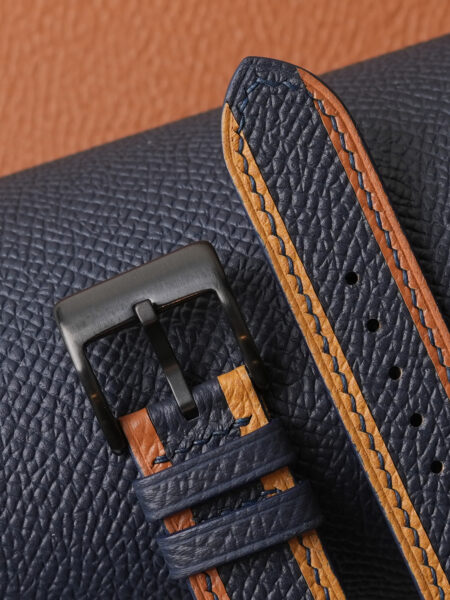 Tricolor Navy Epsom Leather Watch Strap