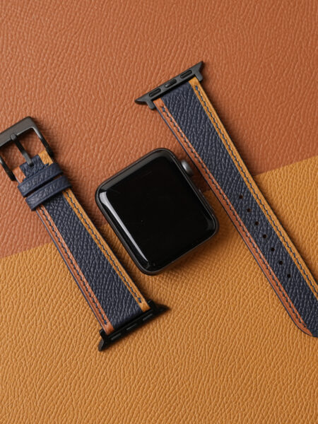 Tricolor Navy Epsom Leather Apple Watch Band