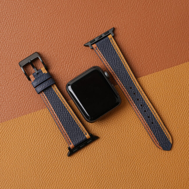 Tricolor Navy Epsom Leather Apple Watch Band