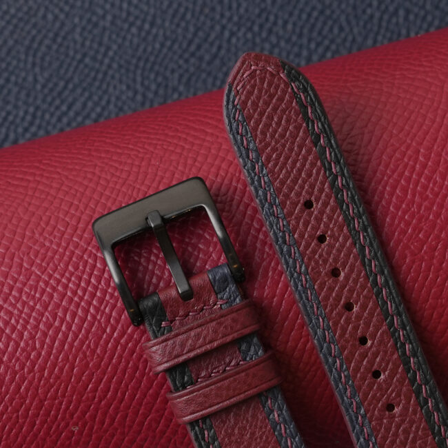 Tricolor Burgundy Epsom Leather Watch Strap