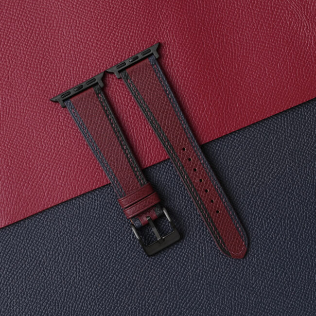 Tricolor Burgundy Epsom Leather Apple Watch Band