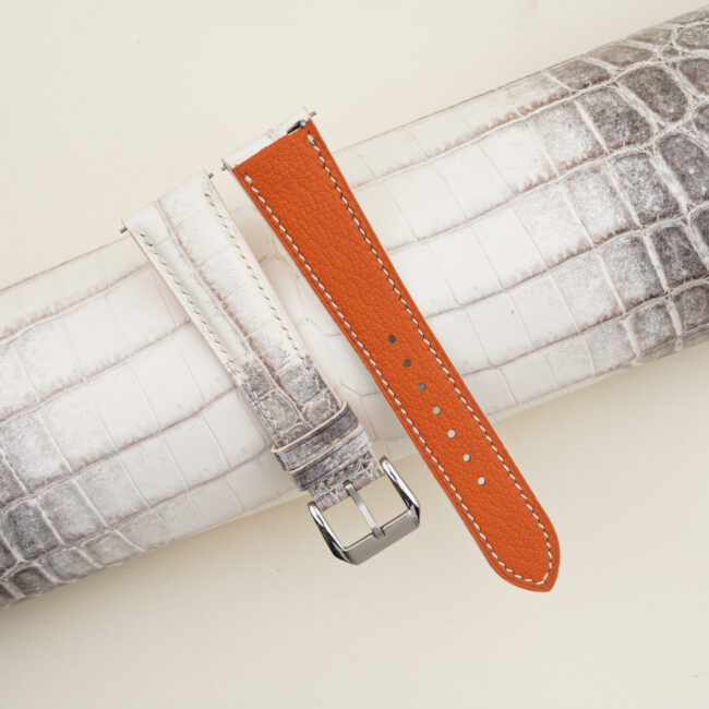 Grey Himalayan Alligator Orange Epsom Lining Leather Watch Strap