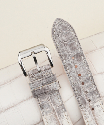 Grey Himalayan Alligator Orange Epsom Lining Leather Watch Strap