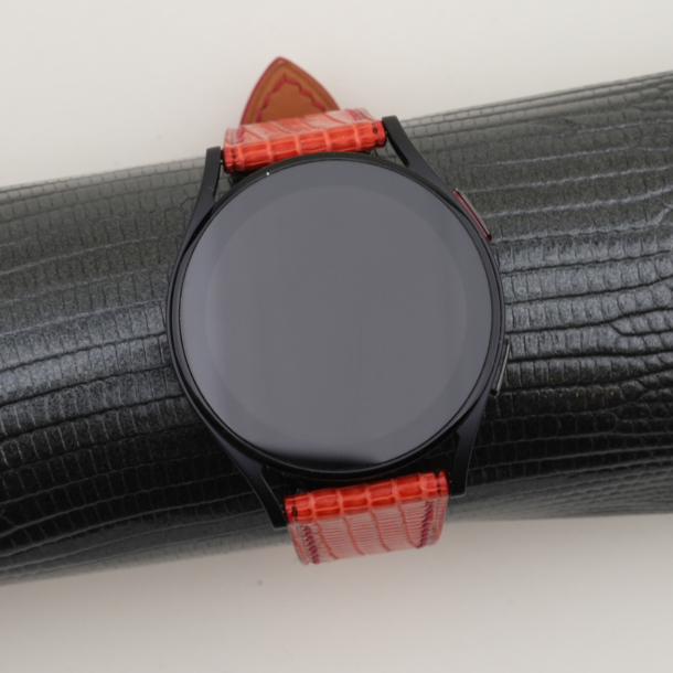 red orange lizard leather samsung watch band