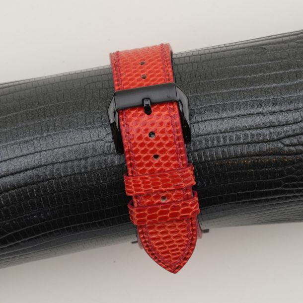 red orange lizard leather samsung watch band