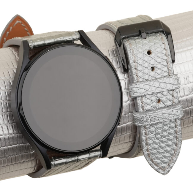 Silver Lizard Leather Samsung Watch Band