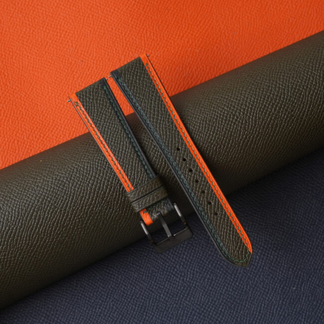 Tricolor Olive Epsom Leather Watch Strap