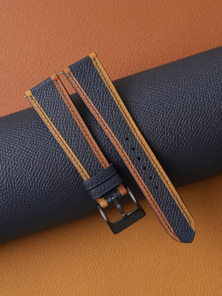 Tricolor Navy Epsom Leather Watch Strap