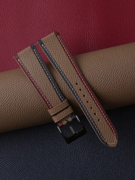 Triple Color Taupe Epsom Leather Watch Strap