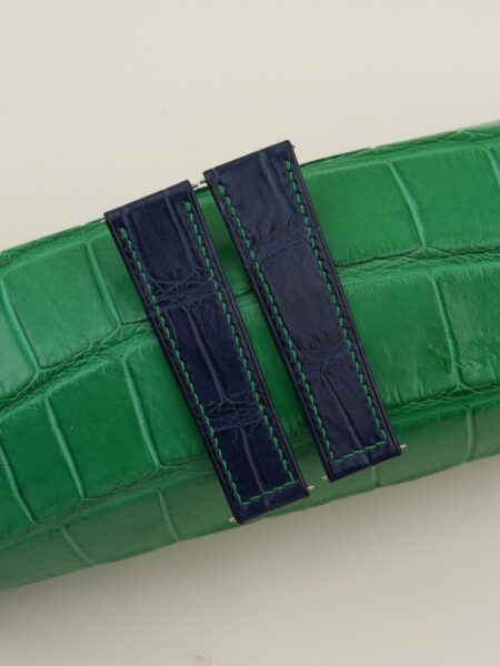Fix 2 Side Dark Blue Alligator Folded Edge Lining Alligator Leather Watch Strap