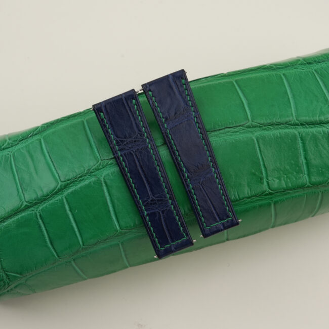 Fix 2 Side Dark Blue Alligator Folded Edge Lining Alligator Leather Watch Strap