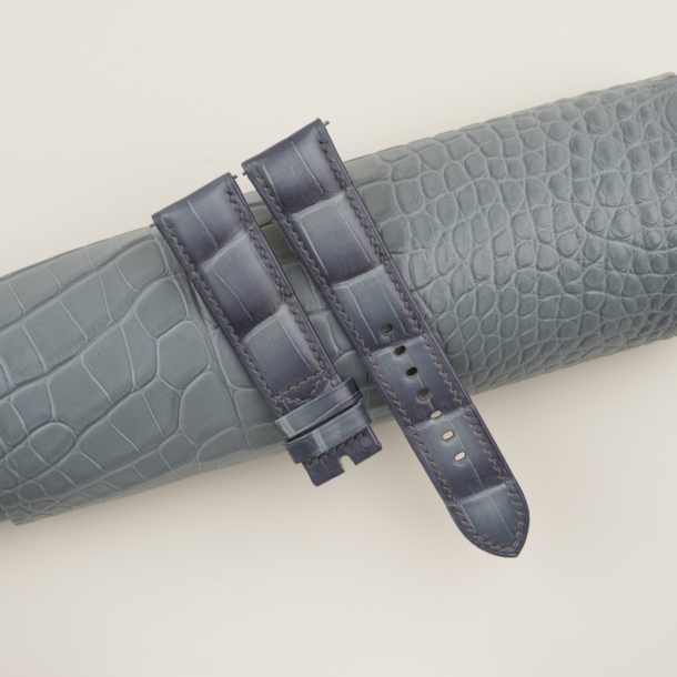 patina grey alligator leather folded edges watch strap