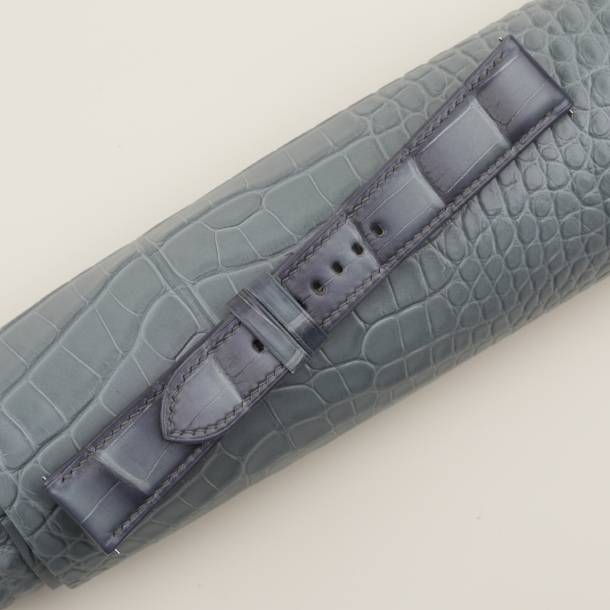 patina grey alligator leather folded edges watch strap