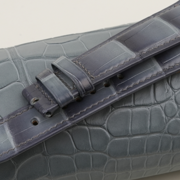 patina grey alligator leather folded edges watch strap