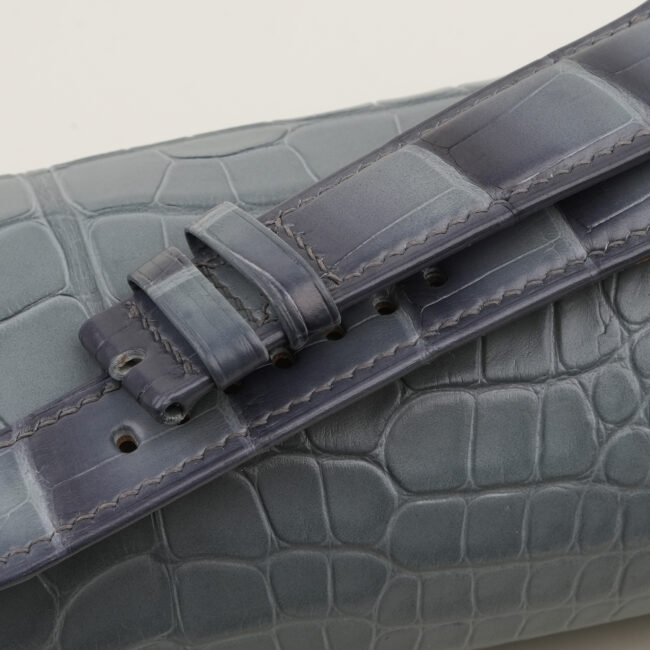 Patina Grey Alligator Leather Folded Edges Watch Strap