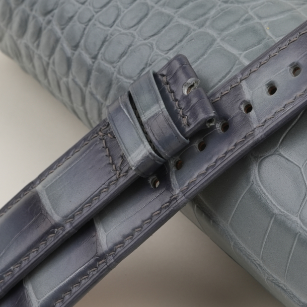 patina grey alligator leather folded edges watch strap