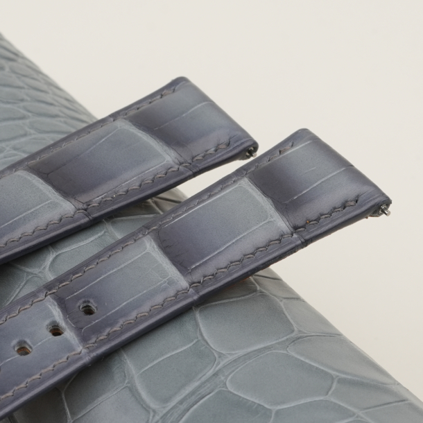 patina grey alligator leather folded edges watch strap