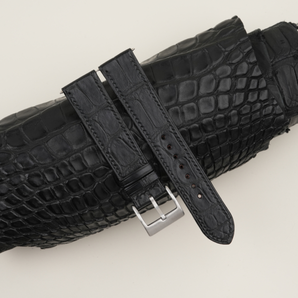 black alligator leather folded edges watch strap