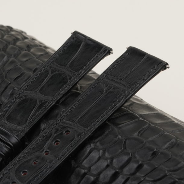 black alligator leather folded edges watch strap