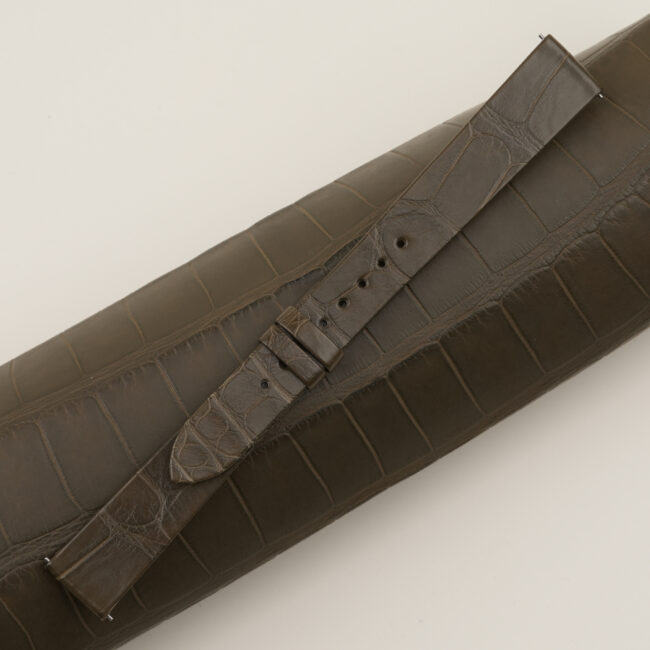 Olive Alligator Lining Sand Alran Cherve Leather Folded Edges Watch Strap