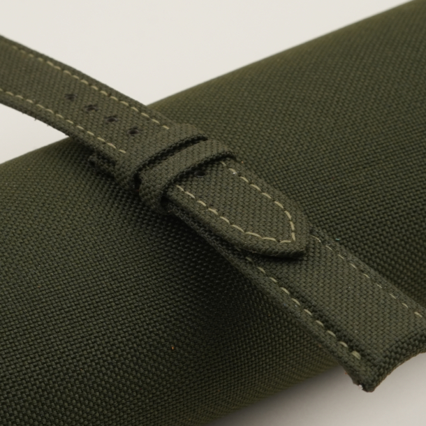 olive canvas lining brown alran cherve folded edges watch strap